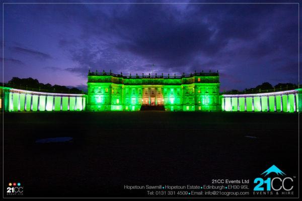 Hopetoun house lit up by 21CC Events Ltd