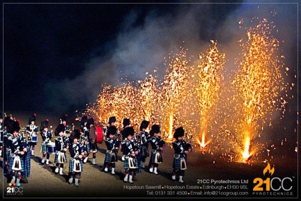 pipe band fountains for events by 21CC Pyrotechnics Ltd