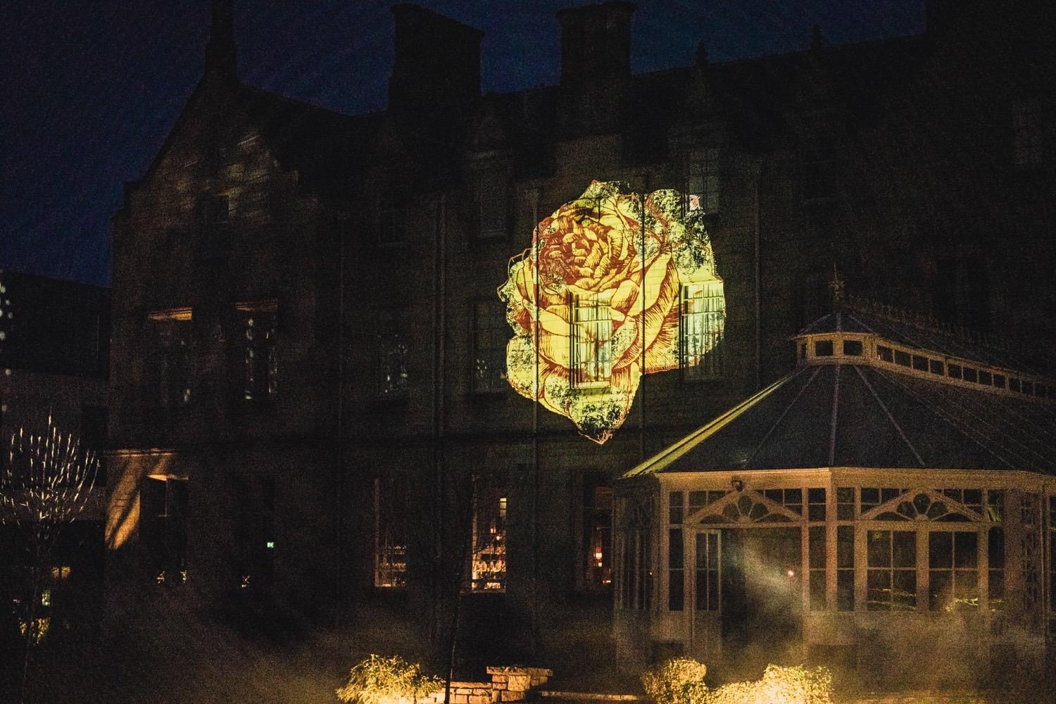 SCHLOSS Roxburghe launch party production with bespoke projection