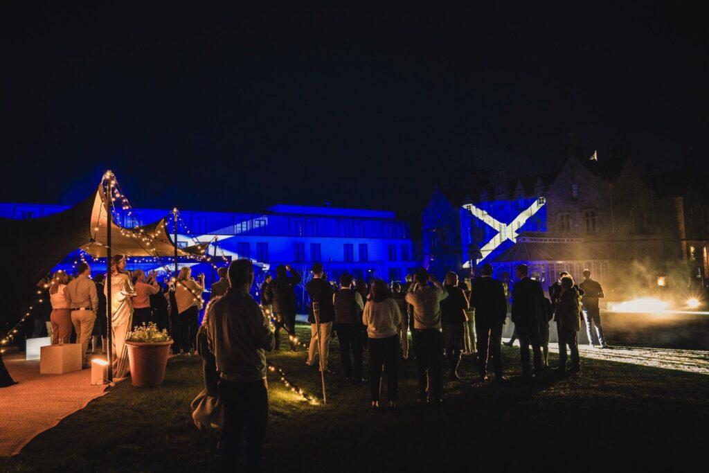 SCHLOSS Roxburghe launch party production with bespoke projection